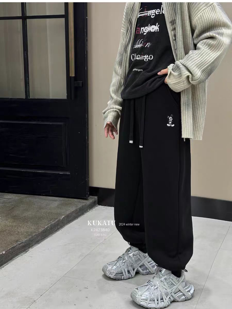 《丁丁优选》3840冬装新款男女中大童一体绒加厚卫裤