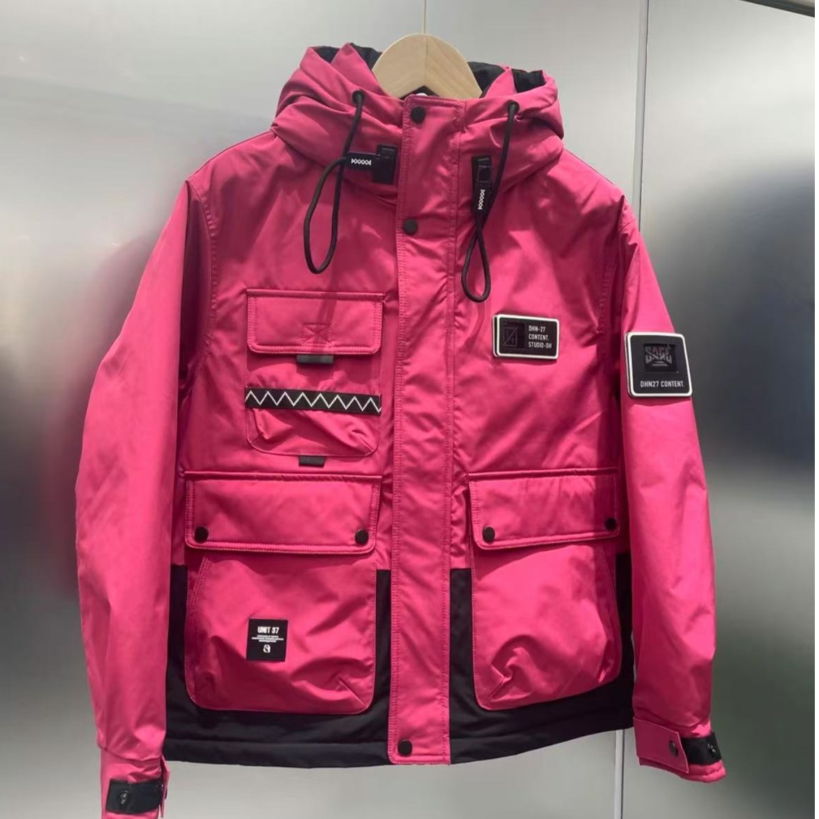 66225玫红色【凌寒雪峰】新款男女同款防寒工装连帽保暖外套