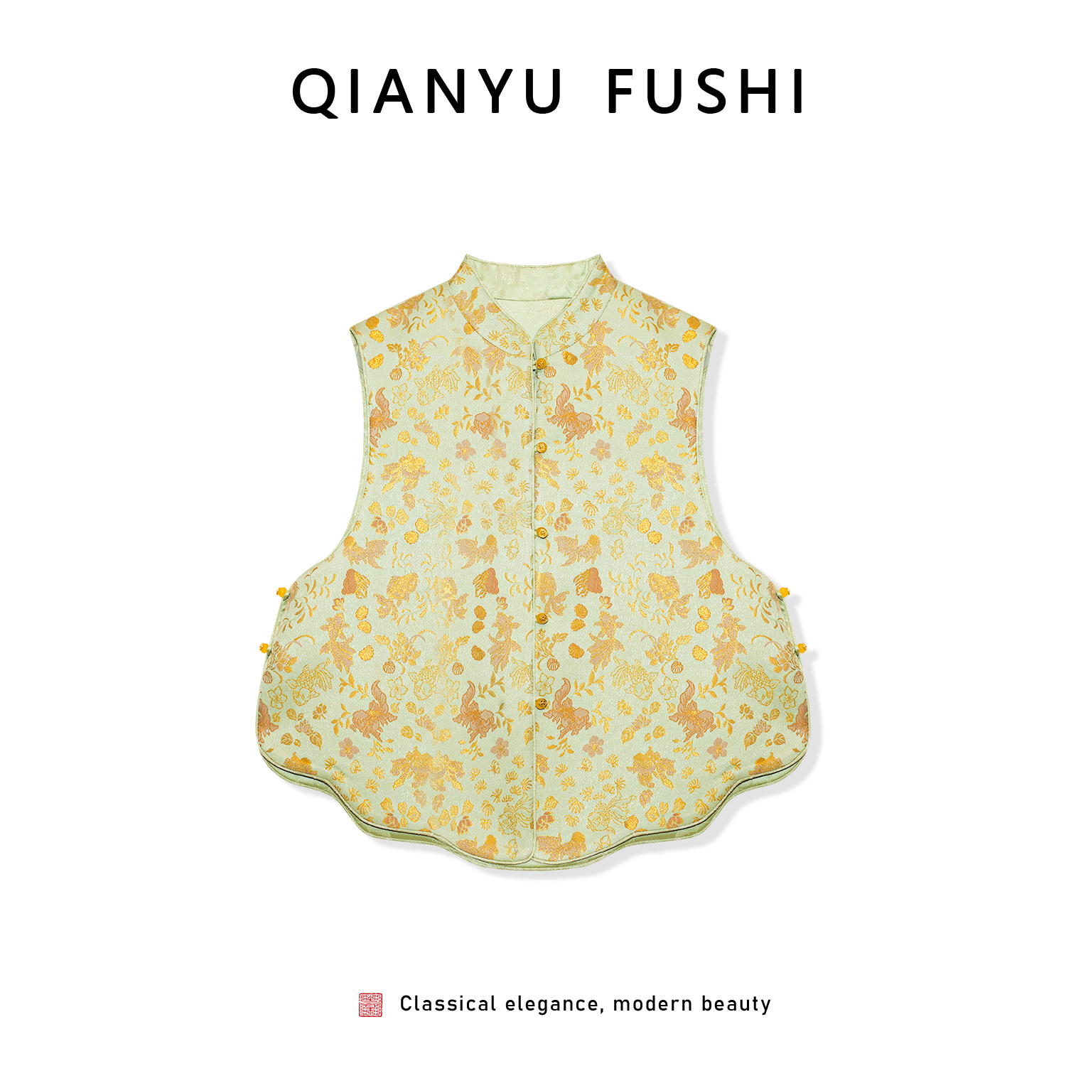 《金鳞戏荷》洋气宽松显瘦优雅轻奢气质提花百搭开衫马甲V25C583