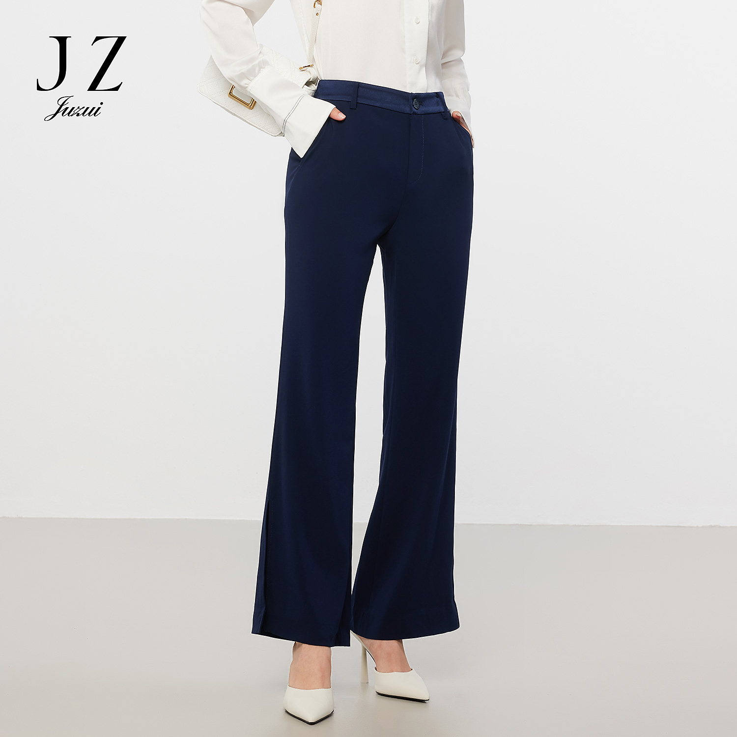 【籽言专属】JZ玖姿JWCC11009显瘦微喇开衩裤子女装三醋酸西裤