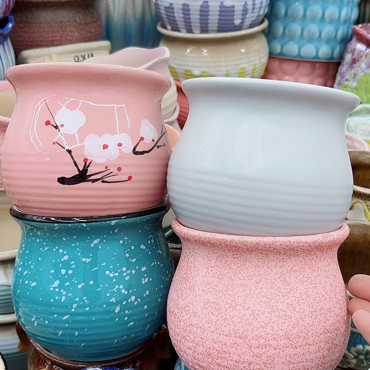 多肉綠植陶瓷花盆9.9包郵，有孔