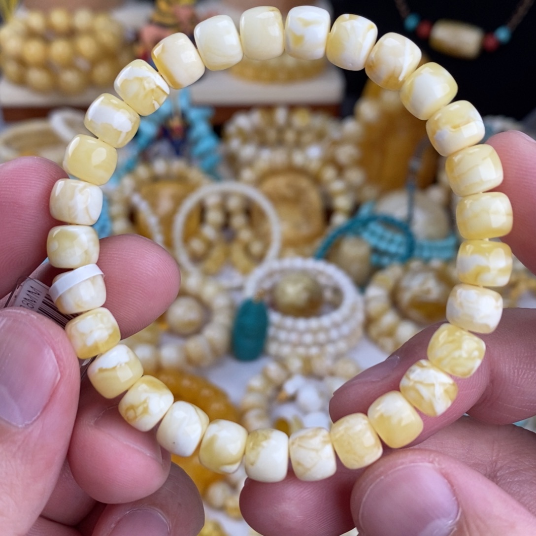 蜜蜡未镶嵌手链瓷白妖花8mm