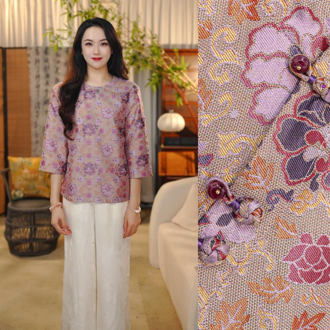 【佳滢】新中式桑蚕丝蜀锦罗提花上衣中国风国风气质女装B517180