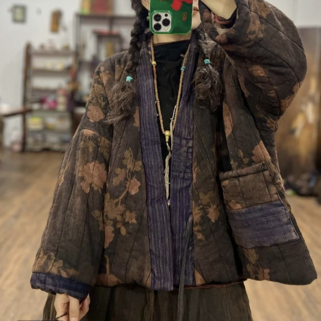 素喜光阴-冬季拼接贴布汉服茶道短款棉服外套（长64胸围140）