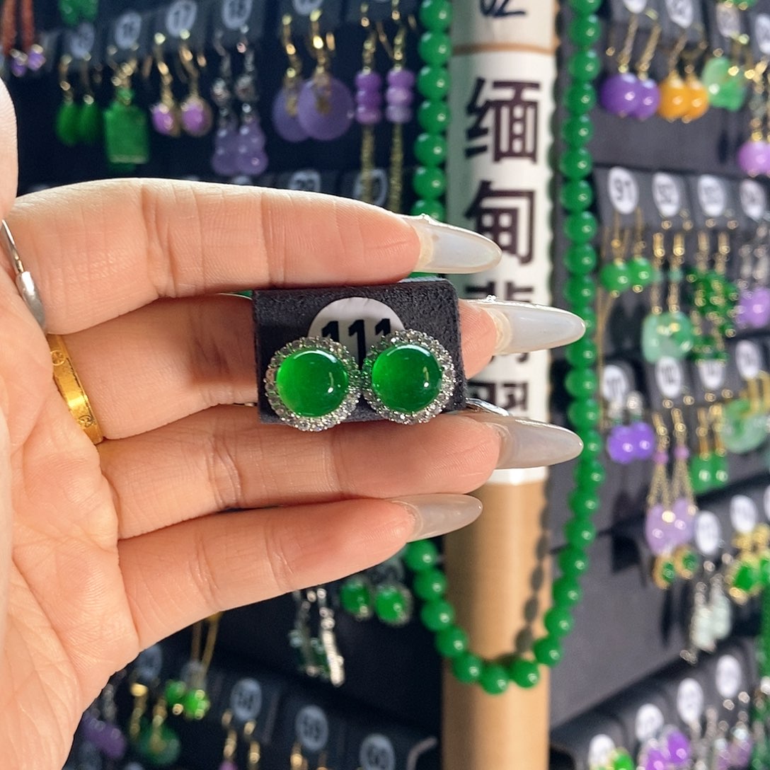 翡翠耳饰银S925镶嵌……