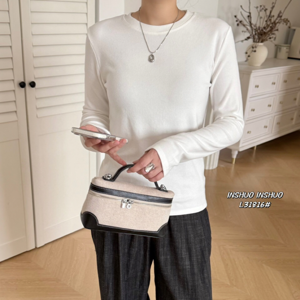 31816纯色INS风拼接长袖圆领常规款极简风针织常规