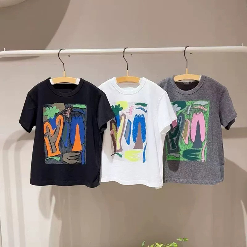 商场款夏季男女童宽松休闲度假风印花T恤儿童短袖上衣