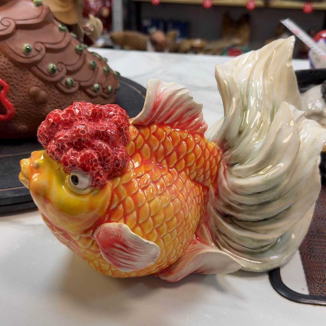 灰***铁石湾窑陶瓷摆件金鱼
