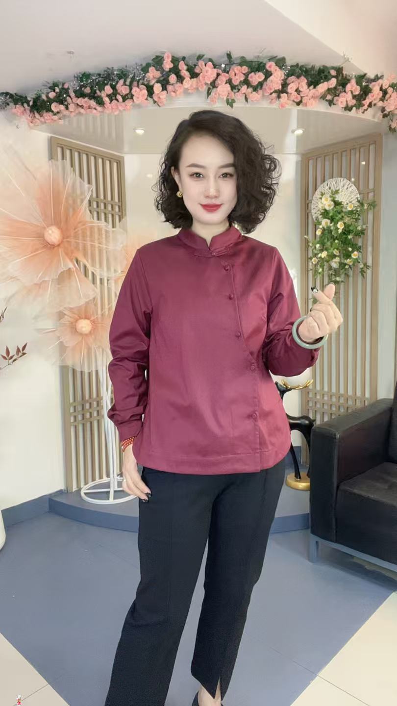 【秋冬加绒】新中式国风设计感盘扣透气舒适珍珠扣斜襟衬衫K5296
