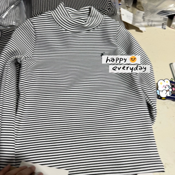 男女童条纹半高领德绒长袖T恤53869儿童秋冬季柔软弹力加绒打底衫