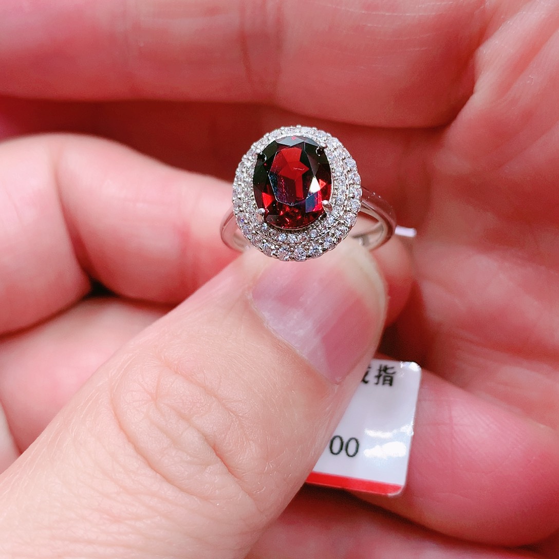 石榴石戒指银S925镶嵌