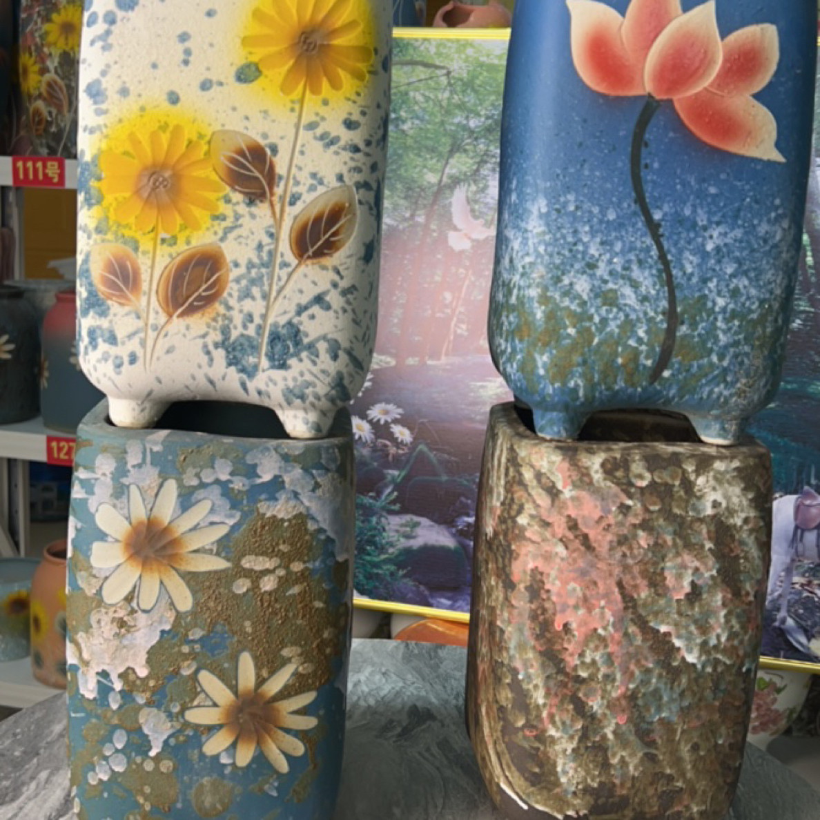 景德镇陶大口径手绘花盆适合多肉老桩三角梅绿植家用高25口径16