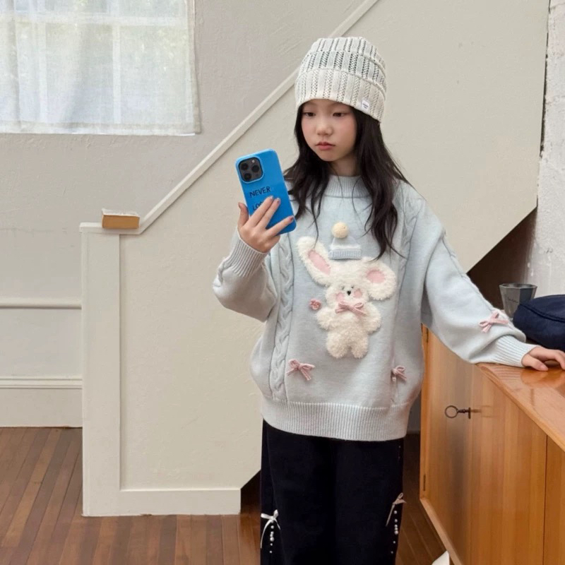 118-沫弛尔2025套头冬季女童秋冬休闲风套装针织卡通百搭上衣减龄