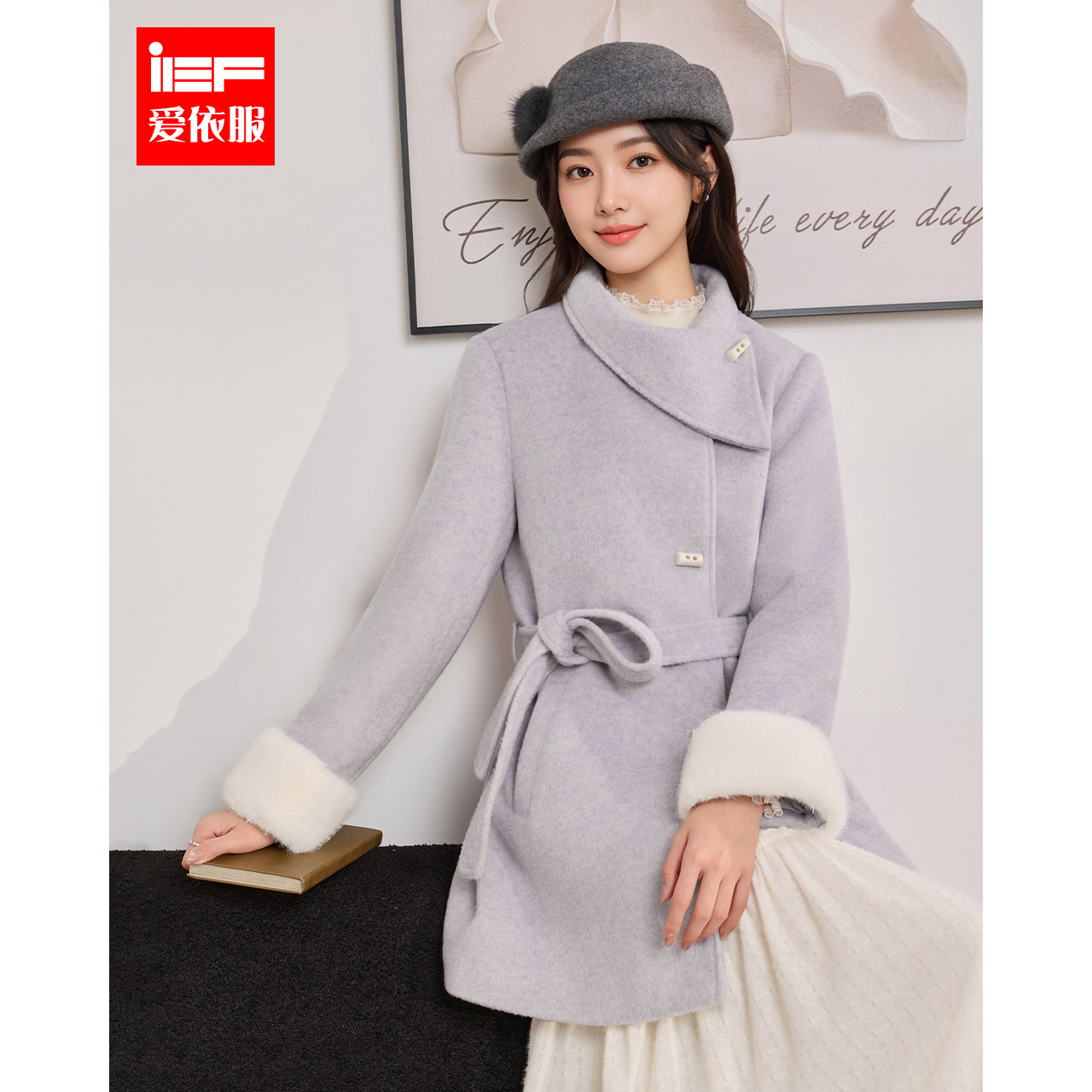 IEF/爱依服2025新款冬季时尚呢绒加厚法式收腰名媛中长款外套