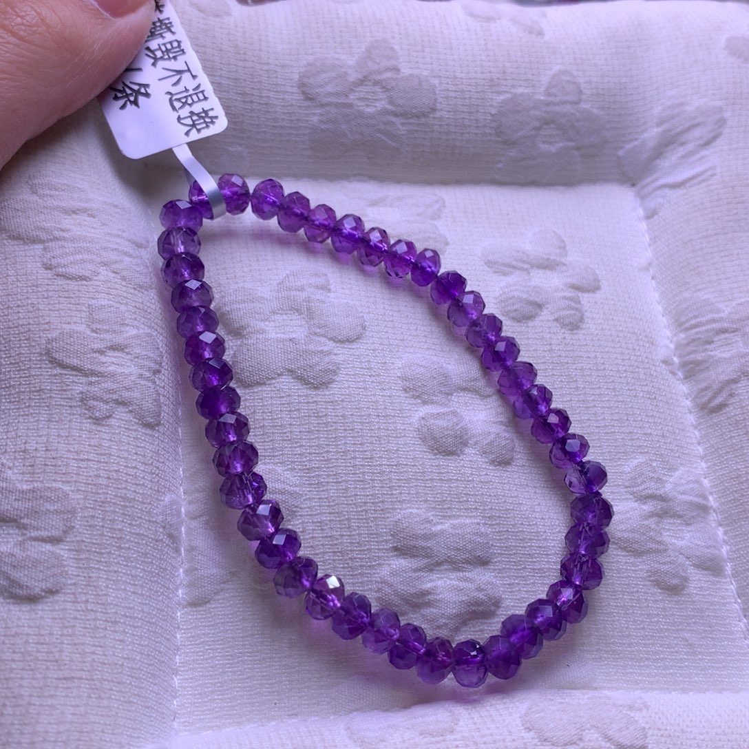 手链烟晶银S925镶嵌紫水切面5mm