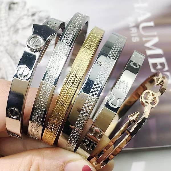 铜合金合成锆石手镯 百搭简约女网红直播不锈钢手镯闺蜜b手环爆款