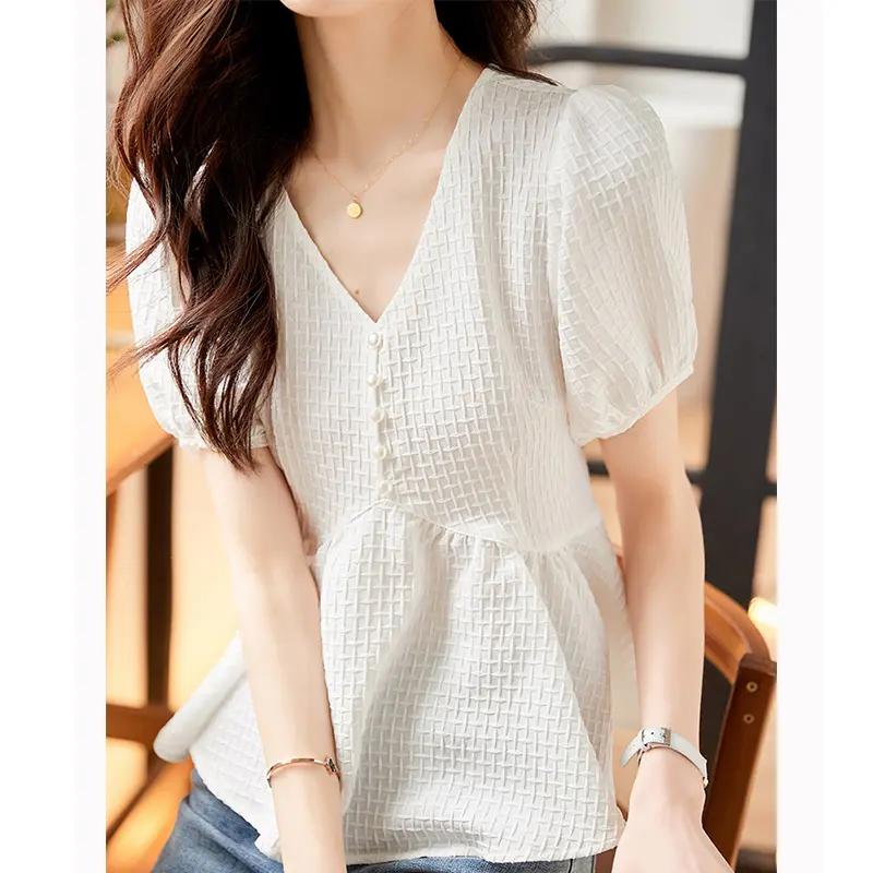 泡泡小众短袖衬衫女夏季新款洋气收腰显瘦遮肚子减龄上衣