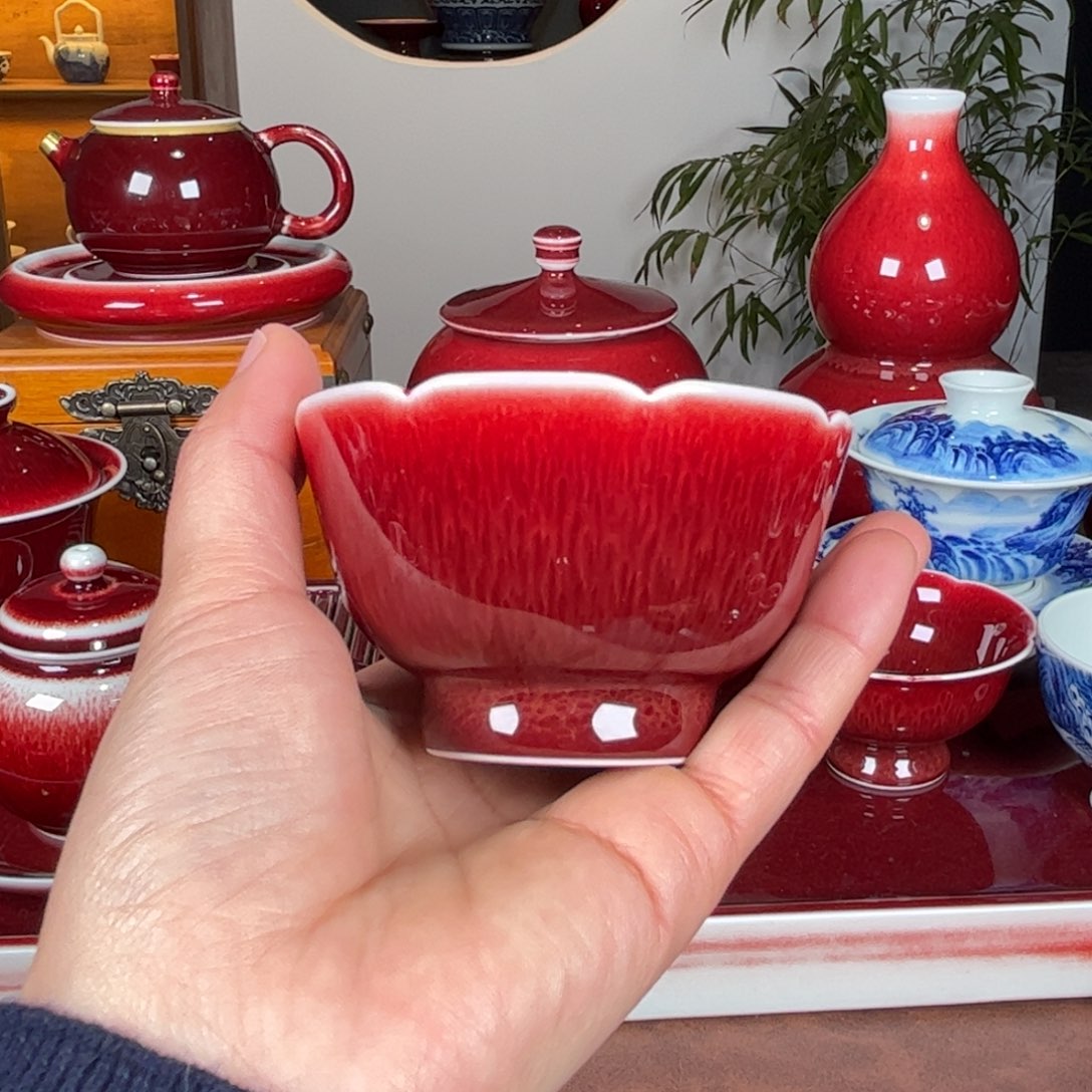 杯景德镇原矿朗红杯花口