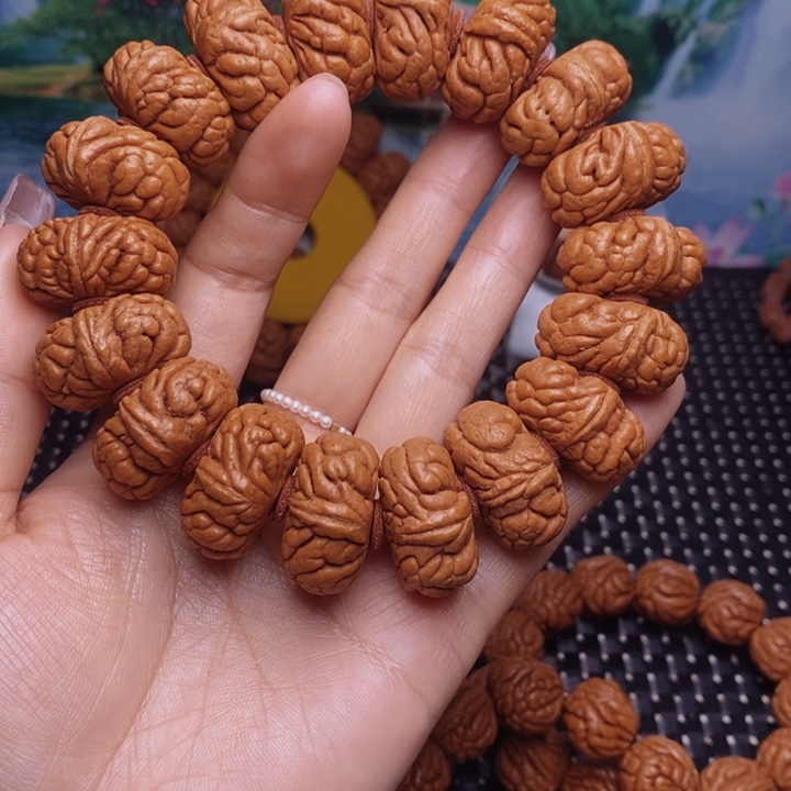 桃核手串海***_龙纹桃核