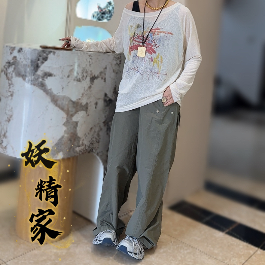5255【妖精家】新款时尚显瘦圆领宽松百搭防晒衣上衣➕裤子套装