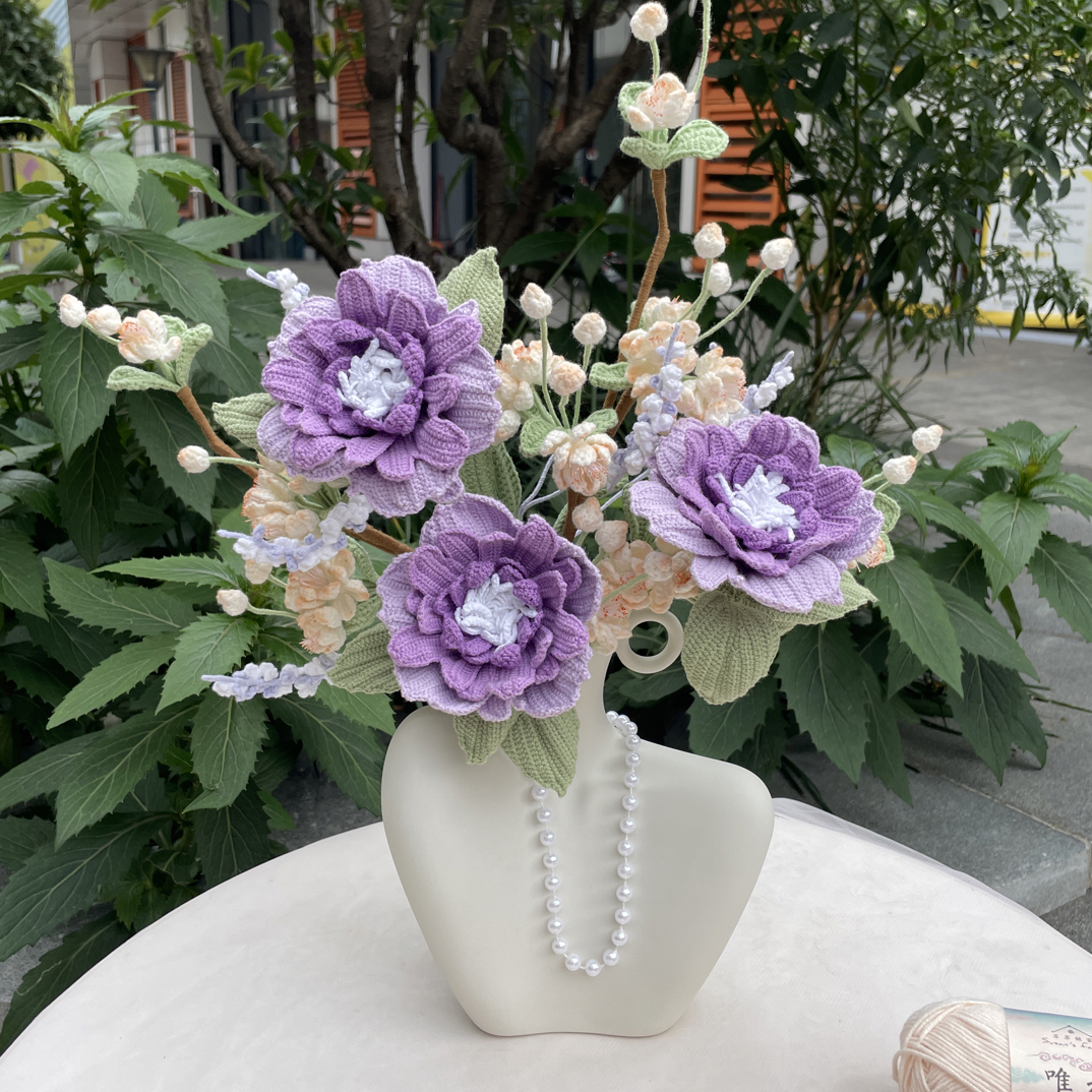 纯手工钩织紫色海葵海棠欲花瓶摆件客厅装饰女生生日礼物成品