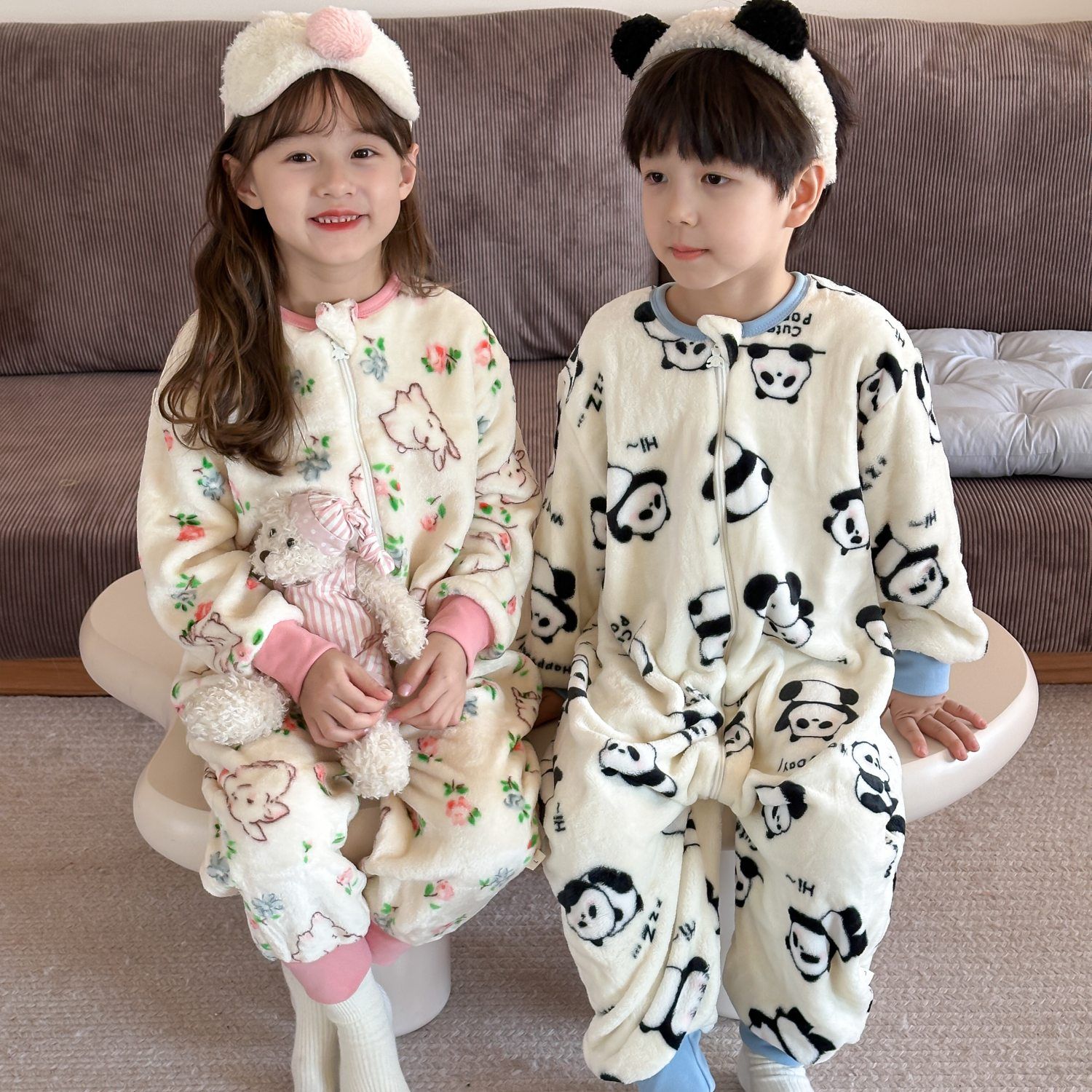 宝宝睡袋儿童连体衣法兰绒长袖秋冬季新款婴儿男童女童分腿防踢被