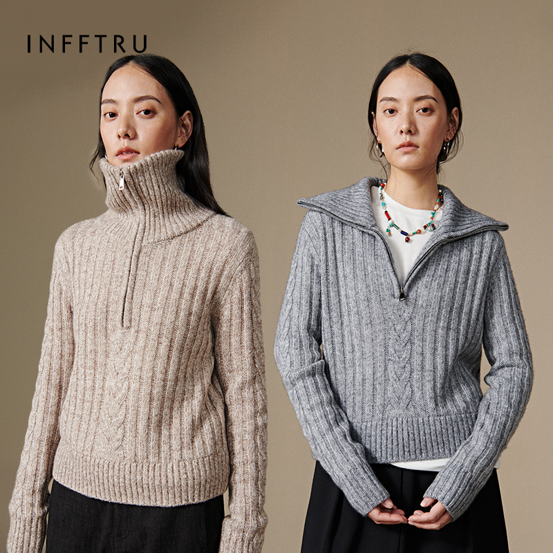 INFFTRU/2025冬季新款高领短毛衣简约休闲百搭羊毛套头针织衫女装