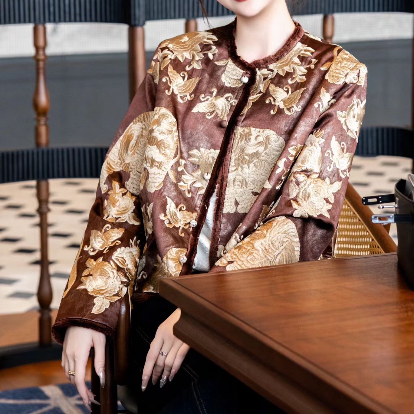 【栖象】高级感刺绣女2025秋冬老钱风上衣2025C8070——小黎玫瑰仓