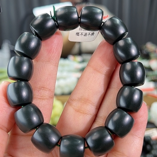 手链未镶嵌和田玉纯天然新疆河道黑青卡14直切