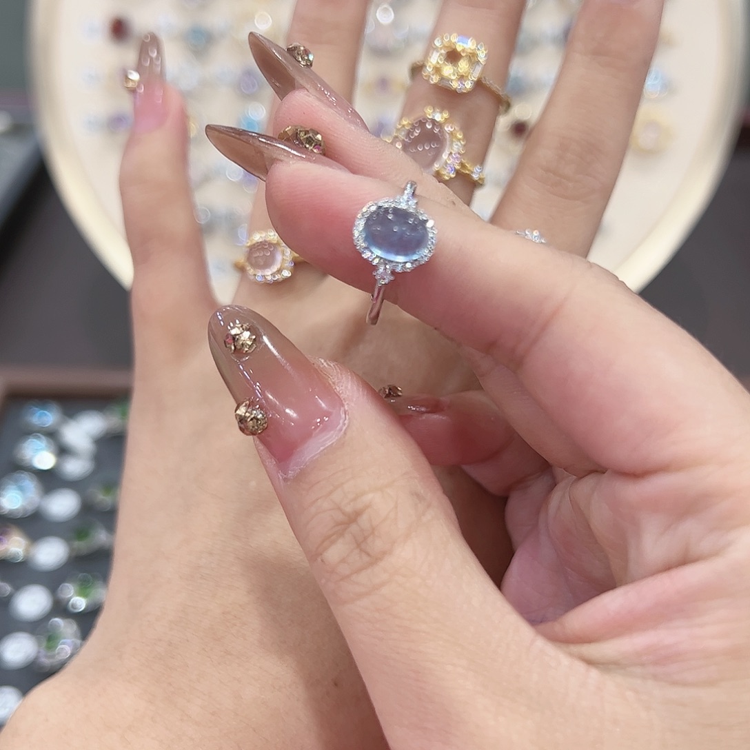 蛇纹石玉戒指银S925镶嵌糕**美