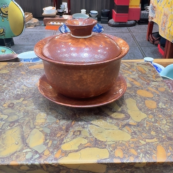 志野烧盖碗一个。。。品茗