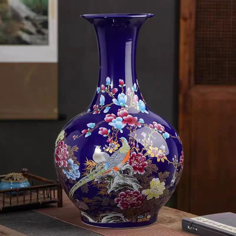 景德镇陶瓷花瓶景泰蓝锦堂富贵大号赏瓶（高度60cm）