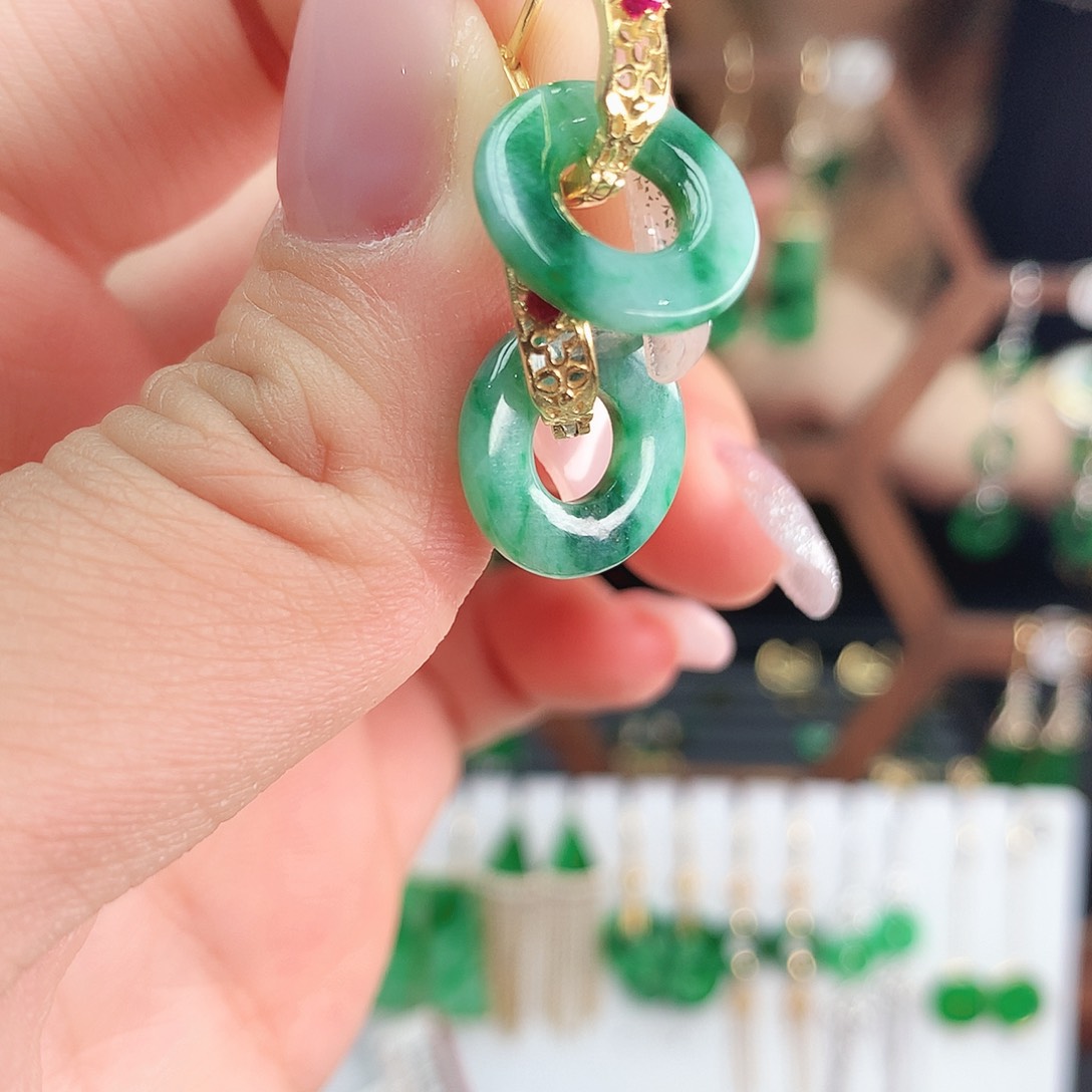 翡翠银S925镶嵌耳饰耳饰