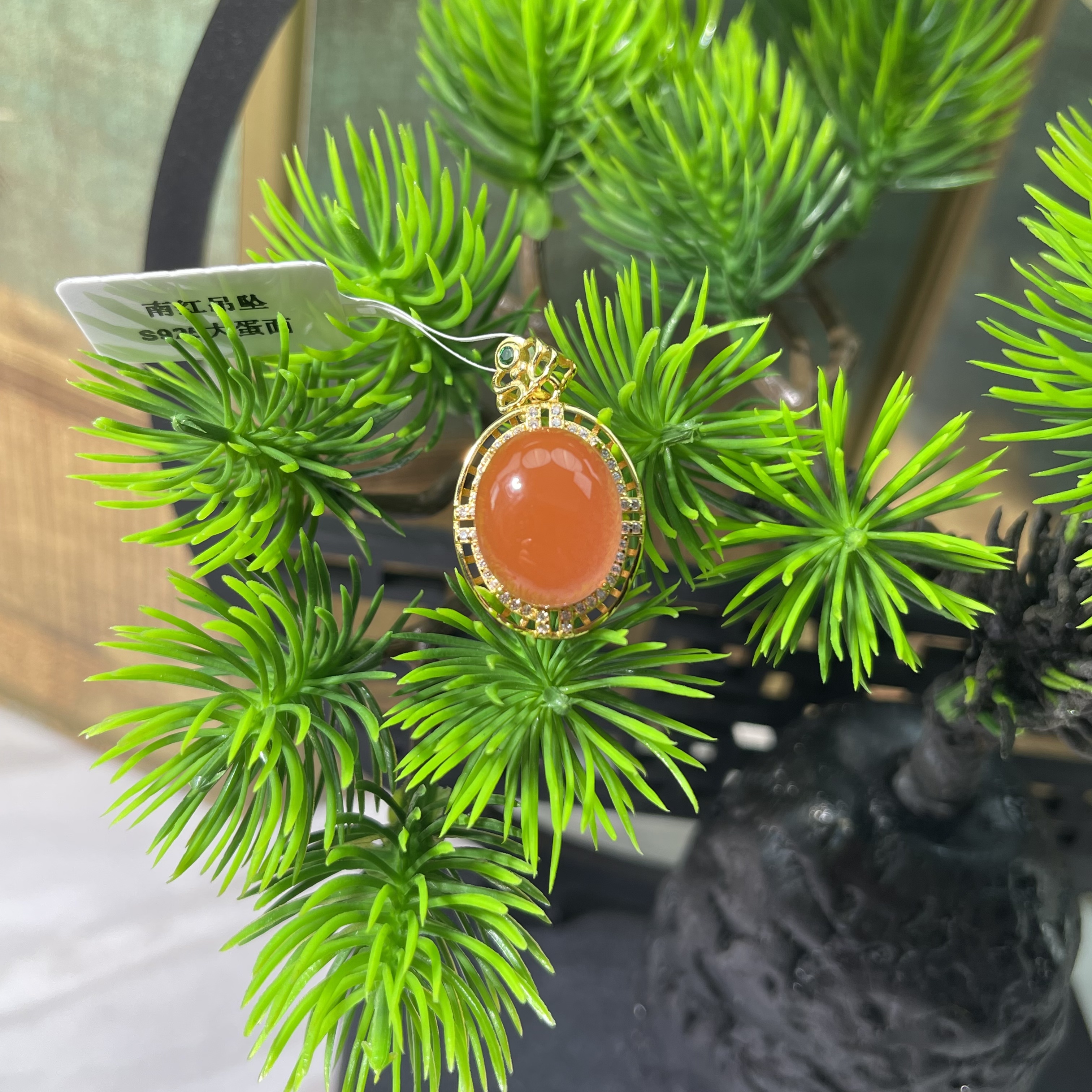 南红S925银镶嵌大蛋面吊坠 12mm+ 多样性发一