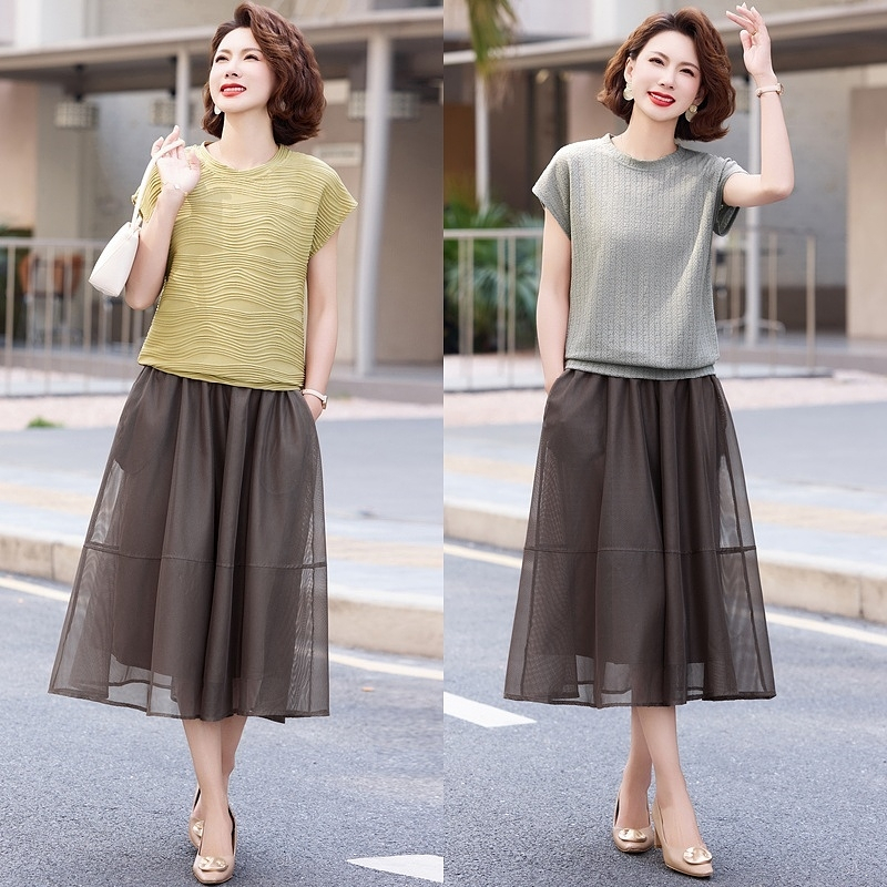 妈妈夏装半身裙子套装洋气2025新款中老年女装夏季短袖T恤减龄
