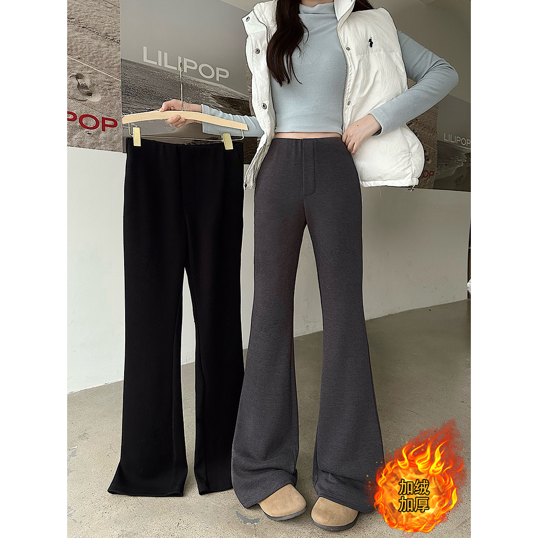 21046（38）秋冬新款大码女时尚百搭加绒加厚遮胯藏肉休闲微喇裤