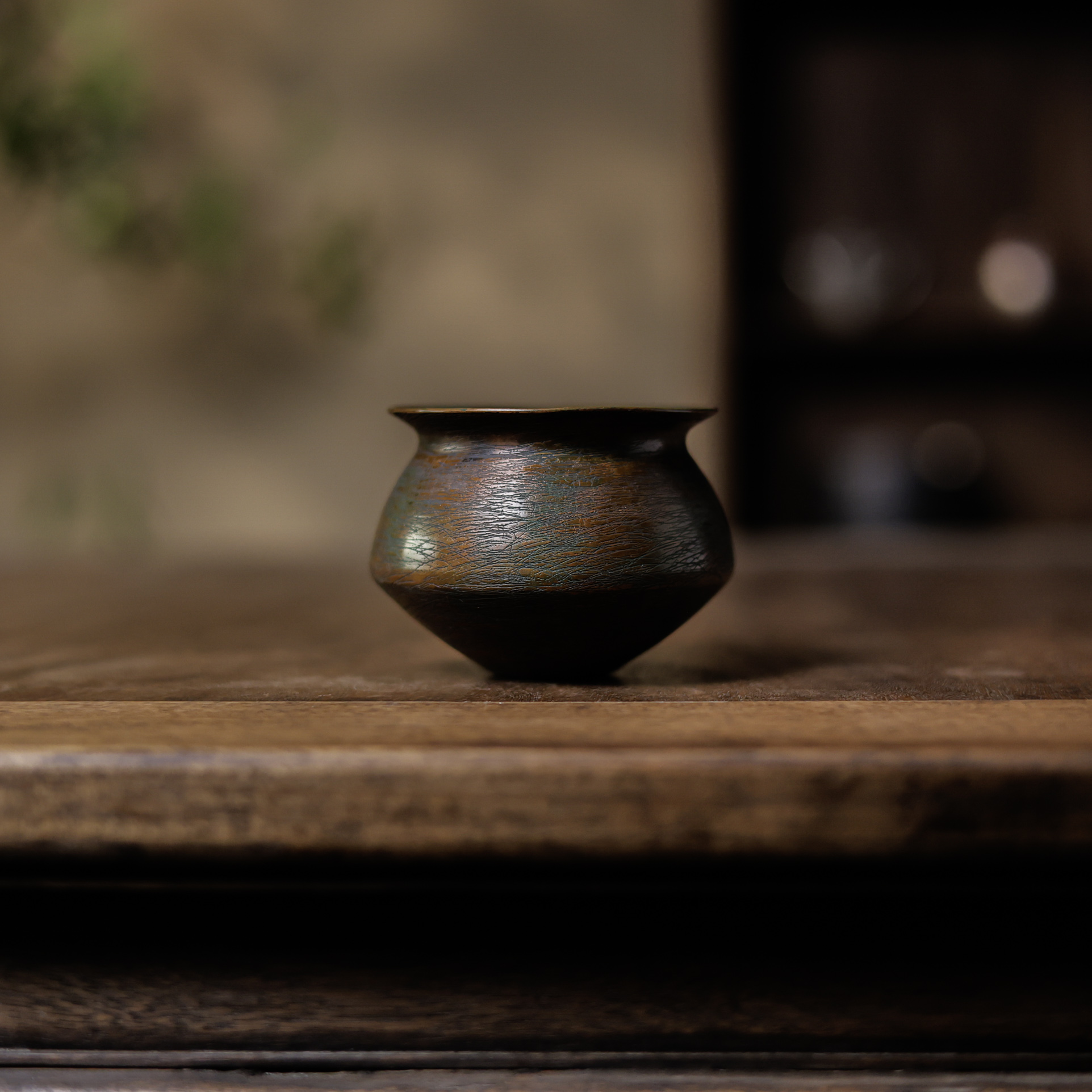 【小田甄陶】春喜铜-陀螺大漆建水250ml-不倒翁（春喜铜0384）