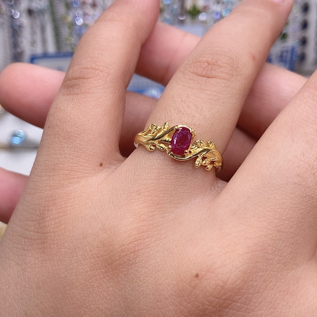 戒指红宝石银S925镶嵌