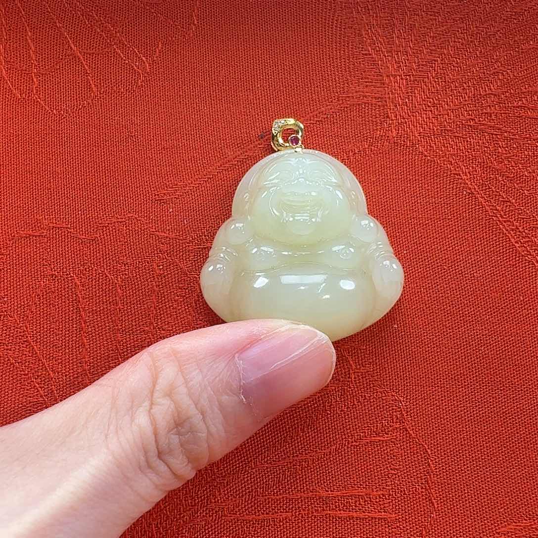 和田玉18K金镶嵌颈饰