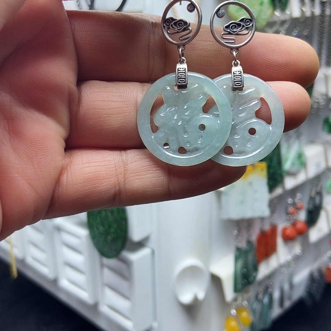 翡翠银S925镶嵌耳饰品质珠宝