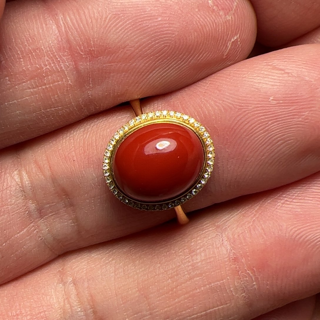 南红玛瑙戒指18K金镶嵌正**保