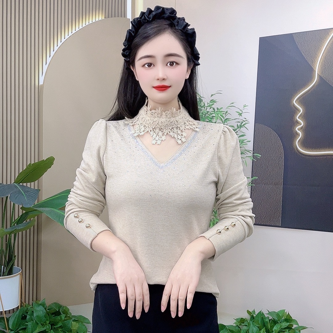 打底衫女款爆款2025新款秋冬拼接蕾丝花边内搭时尚洋气加绒衬衫女
