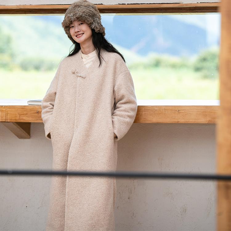 牧衣游原创 进口混纺羊毛毛呢外套女新款宽松气质大衣 相思