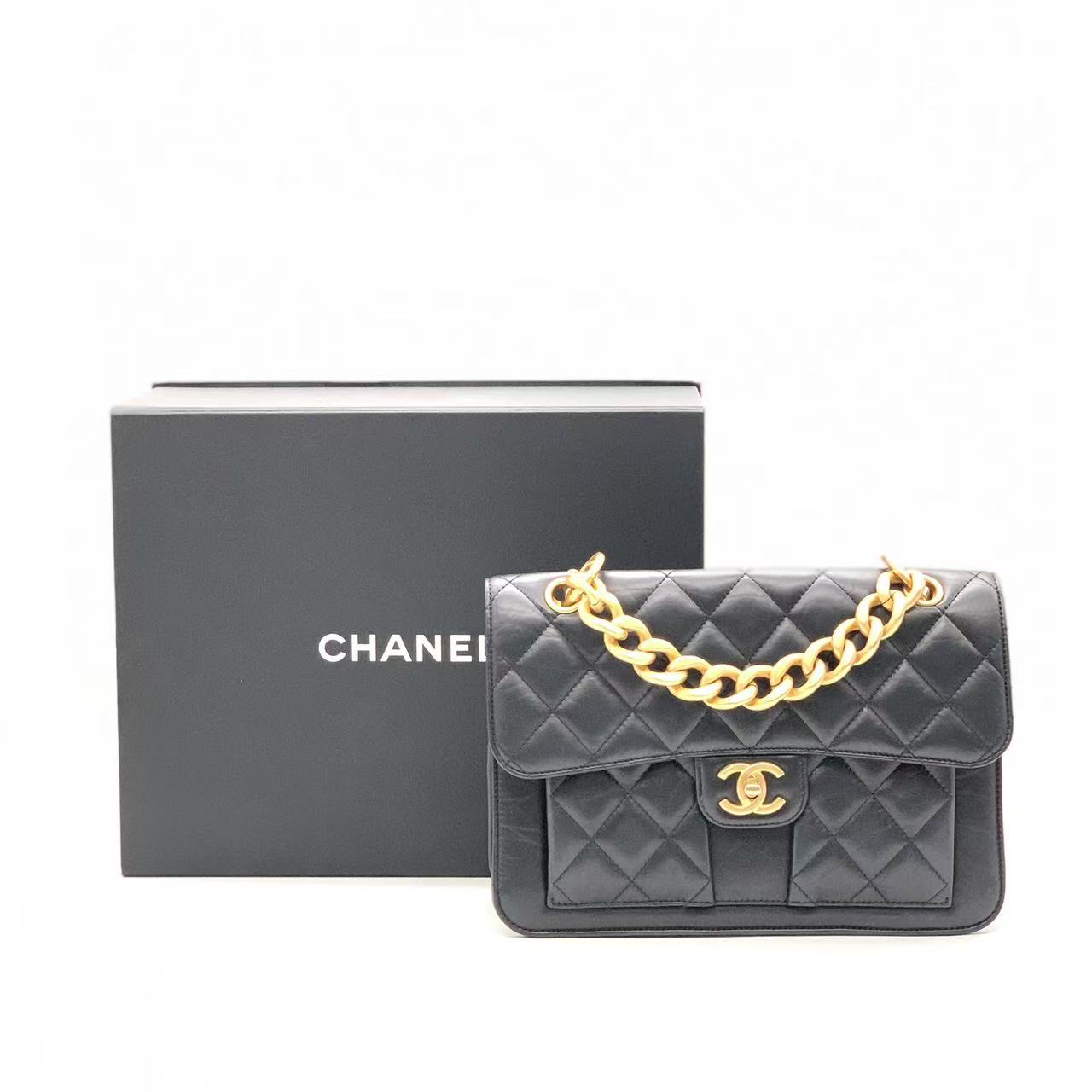 99新 Chanel/香奈儿 黑金口盖包/23S