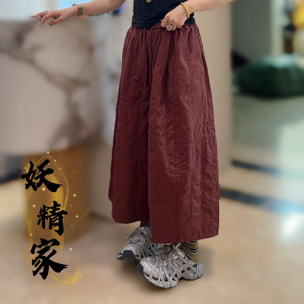 55272【妖精家】秋冬季新款欧货高端浮雕休闲松紧腰宽松阔腿裤