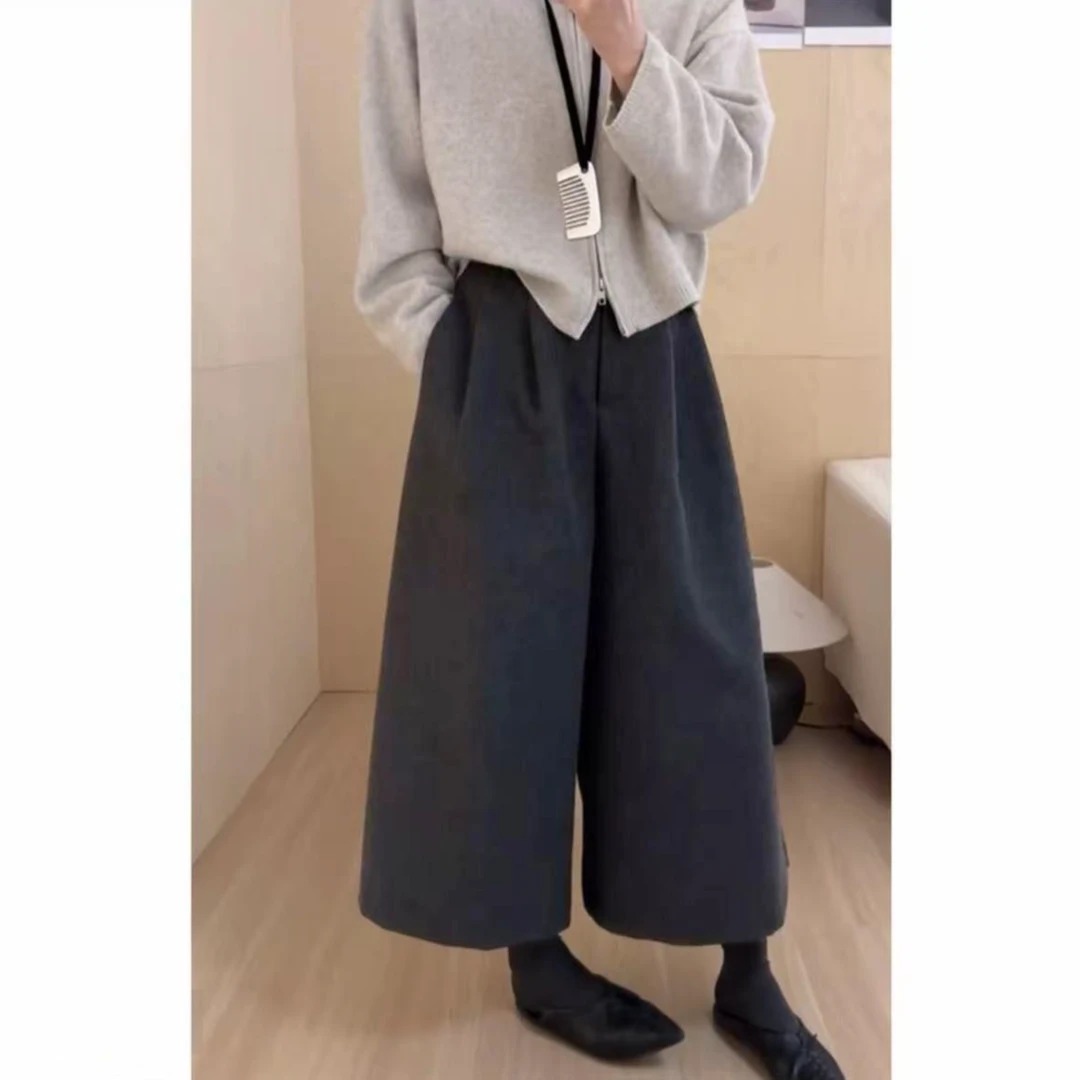 2025新款阔腿八分裤厚款慵懒风拼接休闲裤女装秋季裤子显瘦