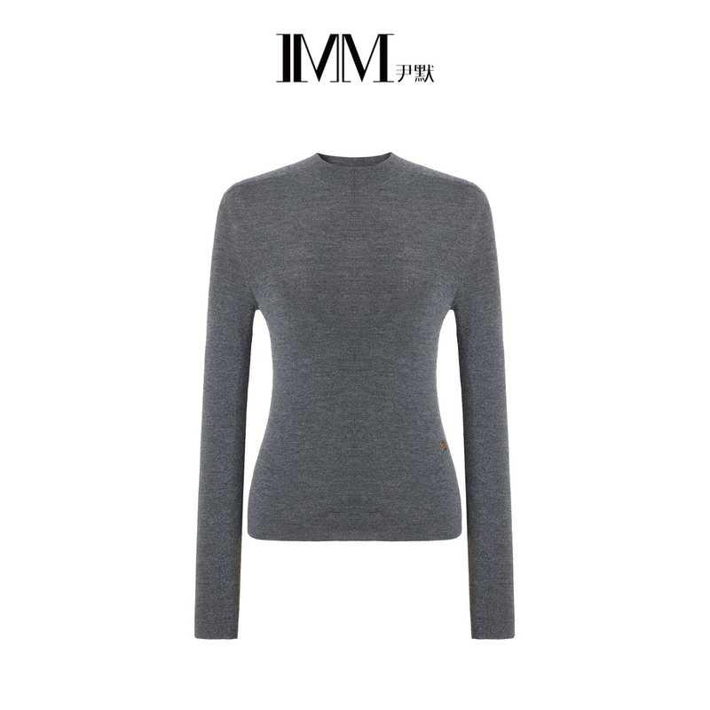 IMM尹默2025冬美丽诺羊毛金银丝纱线立领打底毛针织衫上衣女