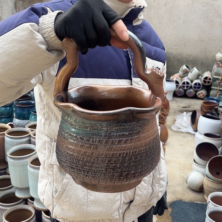 红陶手工无孔一个提篮