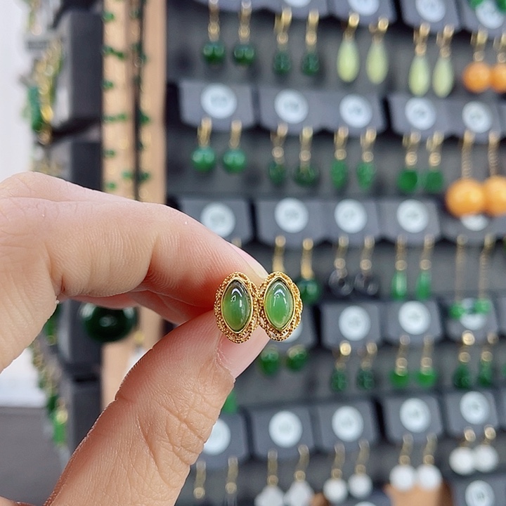 银S925镶嵌和田玉耳饰