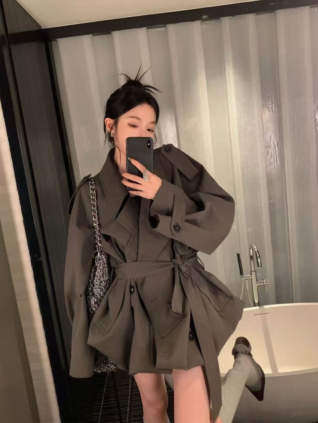 叮叮家【老钱风】秋新款系带风衣复古韩系中长款高级感宽松风衣外套